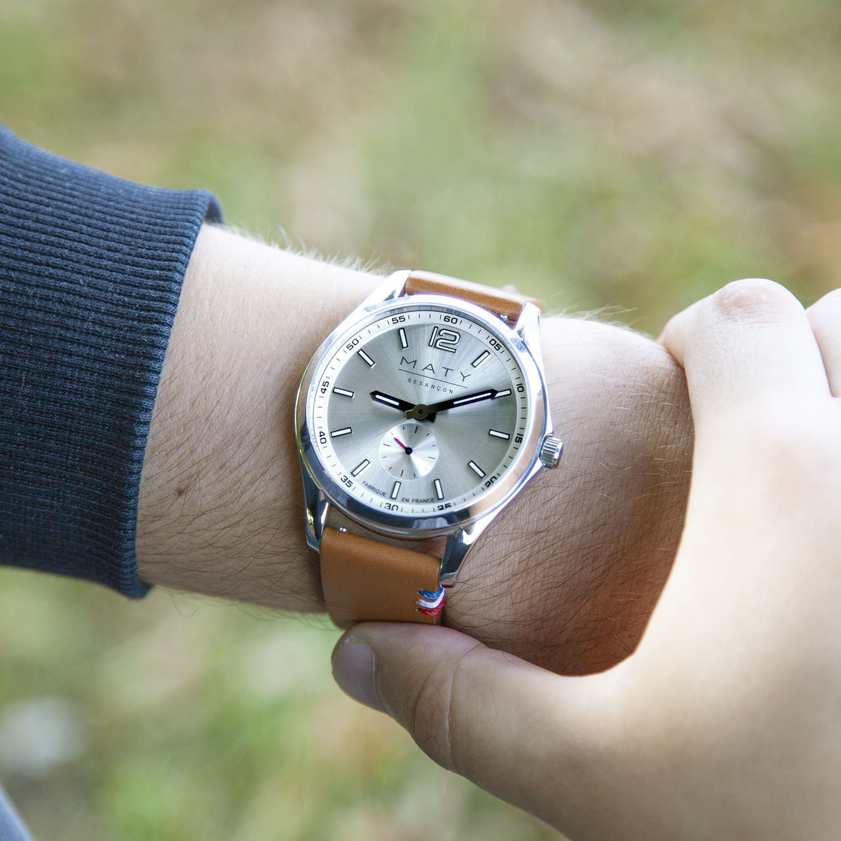 Montre homme acier bracelet cuir marron