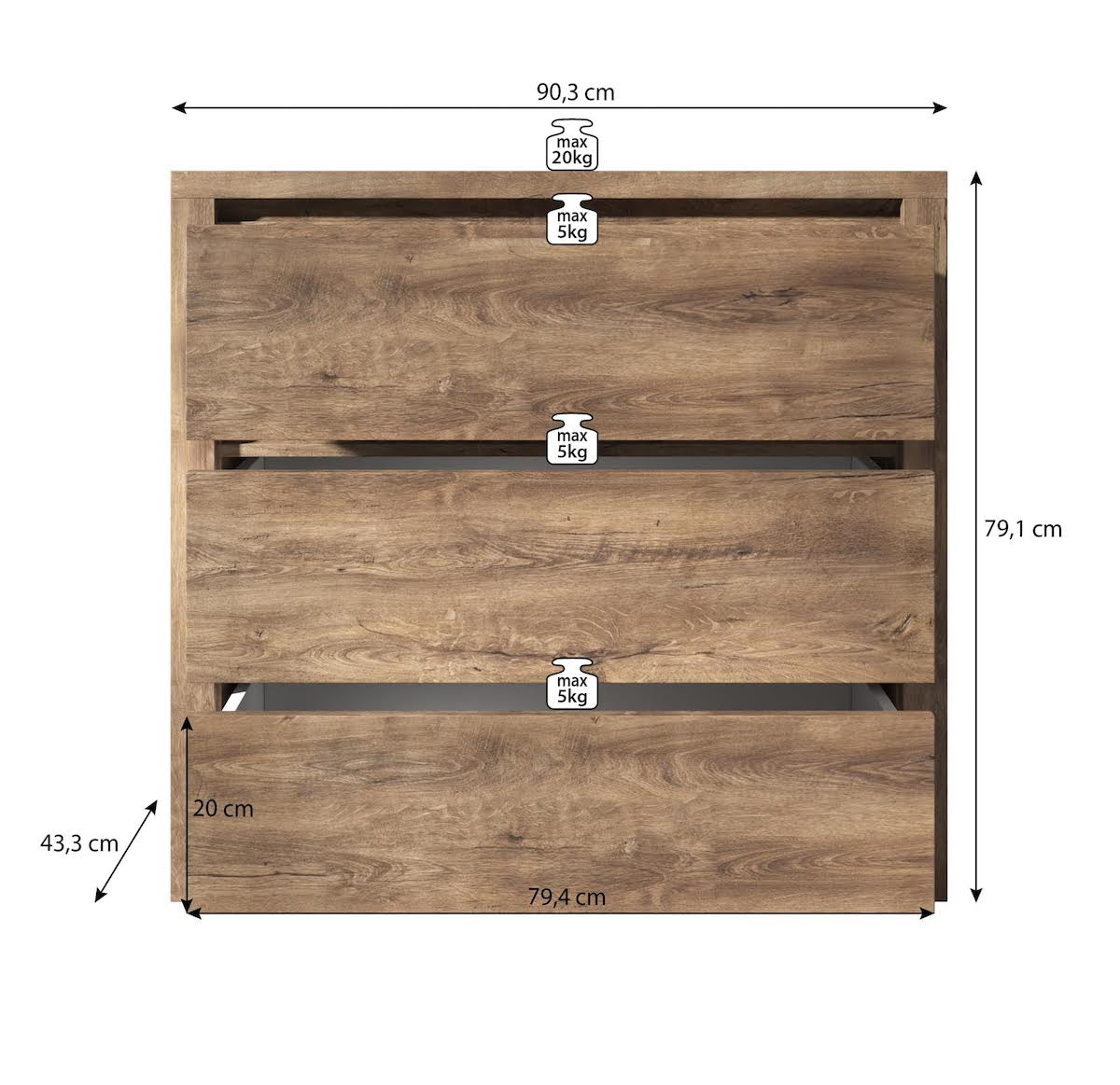 Monaco - Dressoir - Eiken - 90x43x80 cm
