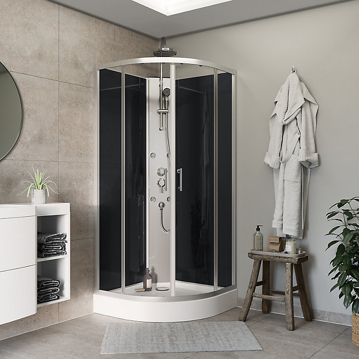 Cabine de douche hydromassante circulaire chromé GoodHome Onega 85 x 85 cm