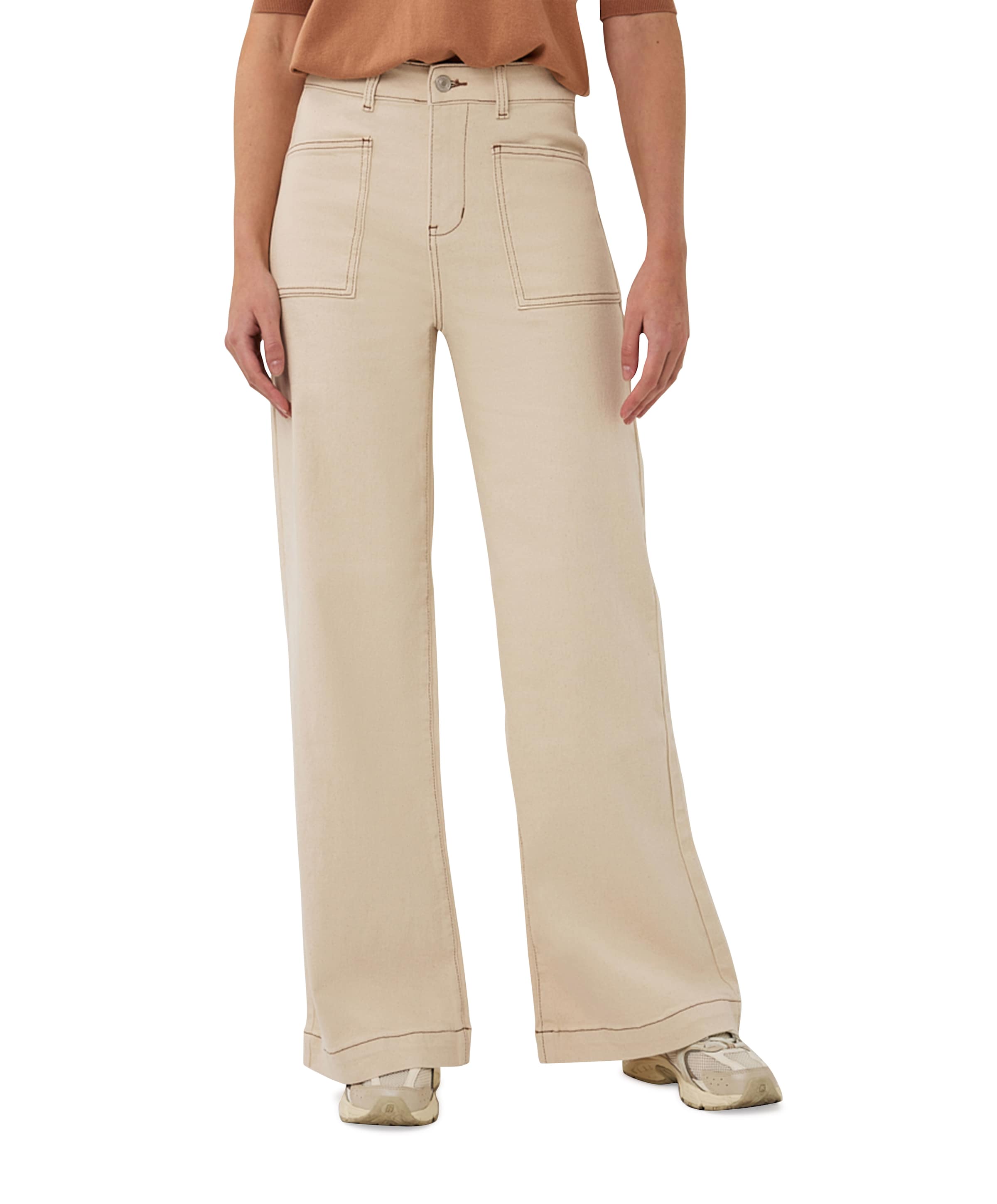 EsQualo Trousers wide twill dames broek beige