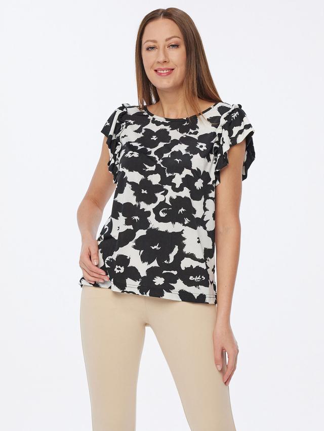Druckblusenshirt Kurzarm mit Rüschen