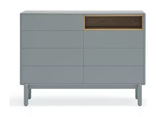 Corvo - Commode 7 tiroirs 1 niche en bois L120xH90cm : Couleur - Gris clair