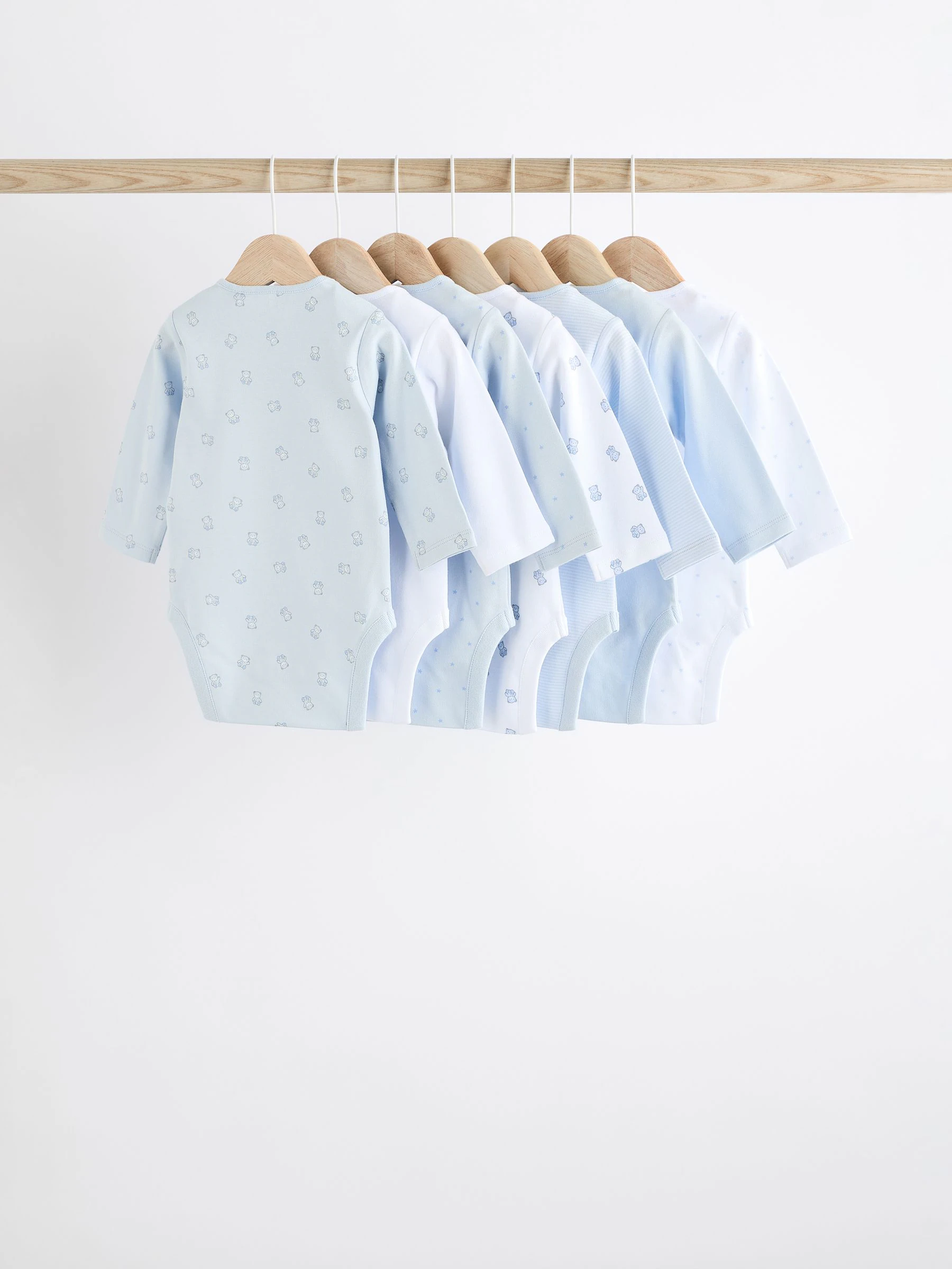 Blauw - Babyrompertjes met beer en lange mouwen