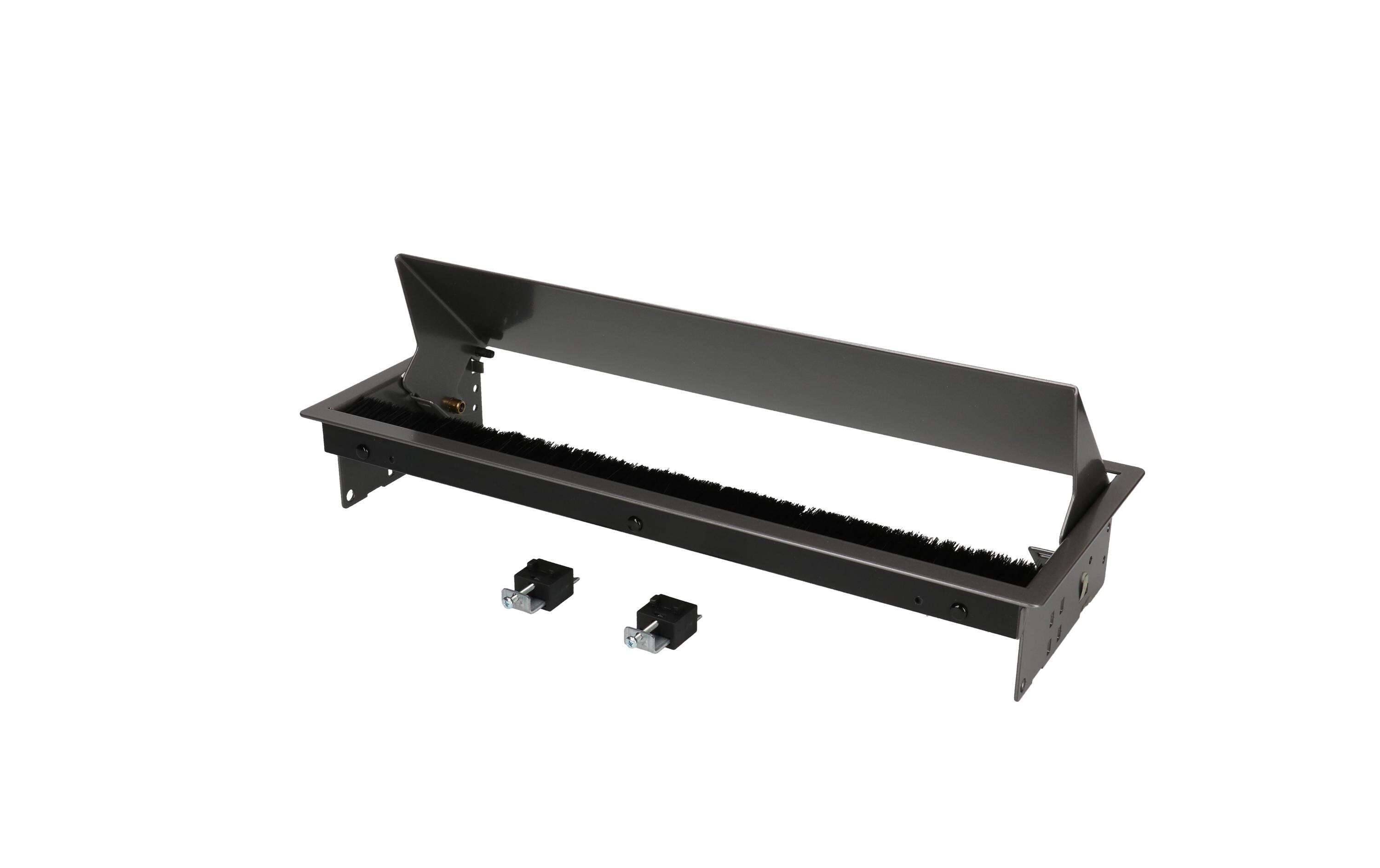Einbaurahmen CONI lang Anthrazit<br>Steckdosenleiste für CONI, 3x T13 Buchsen, 4x Custom Module, schwarz