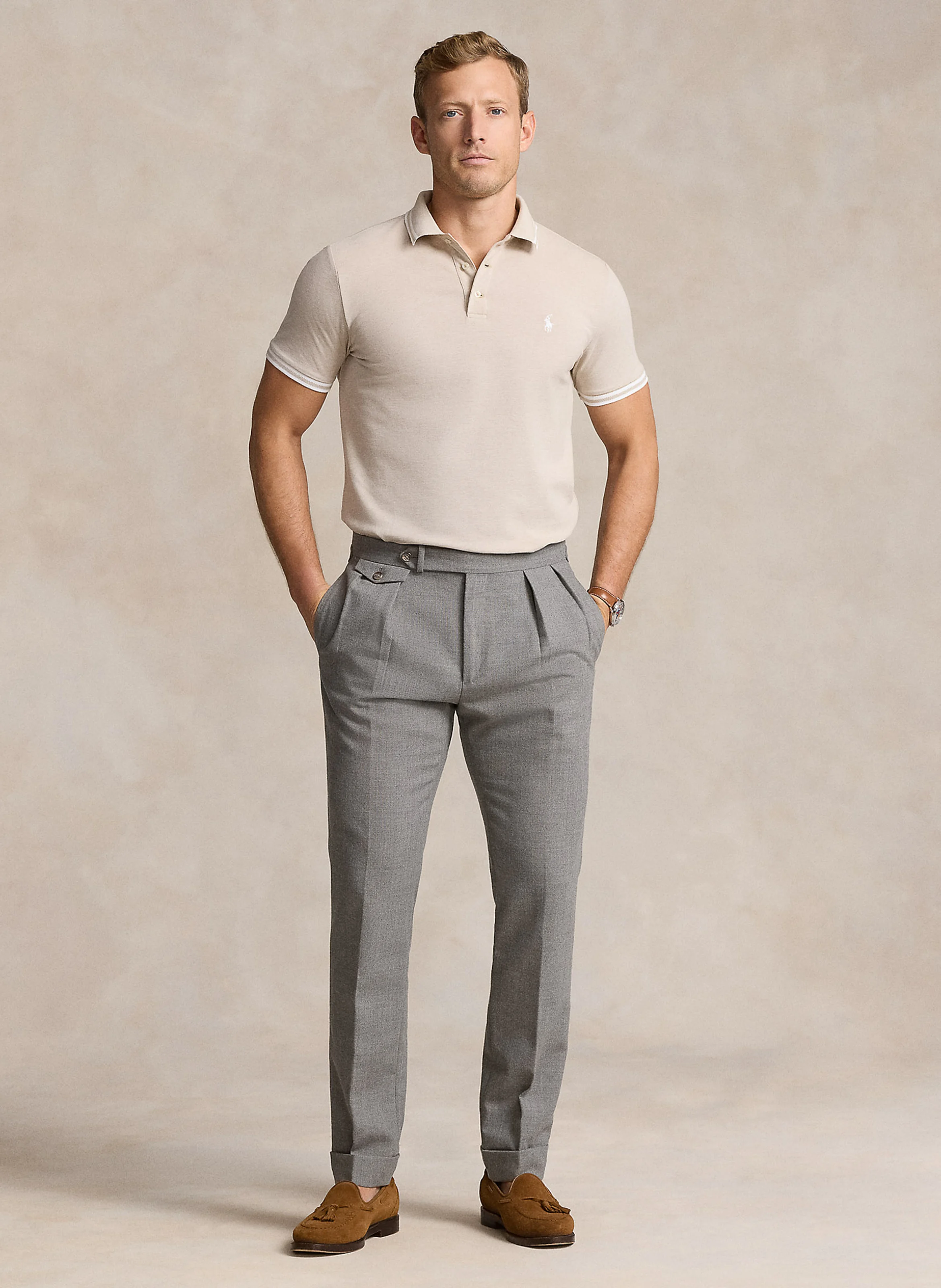 Polo regular-fit en coton mélangé | Beige