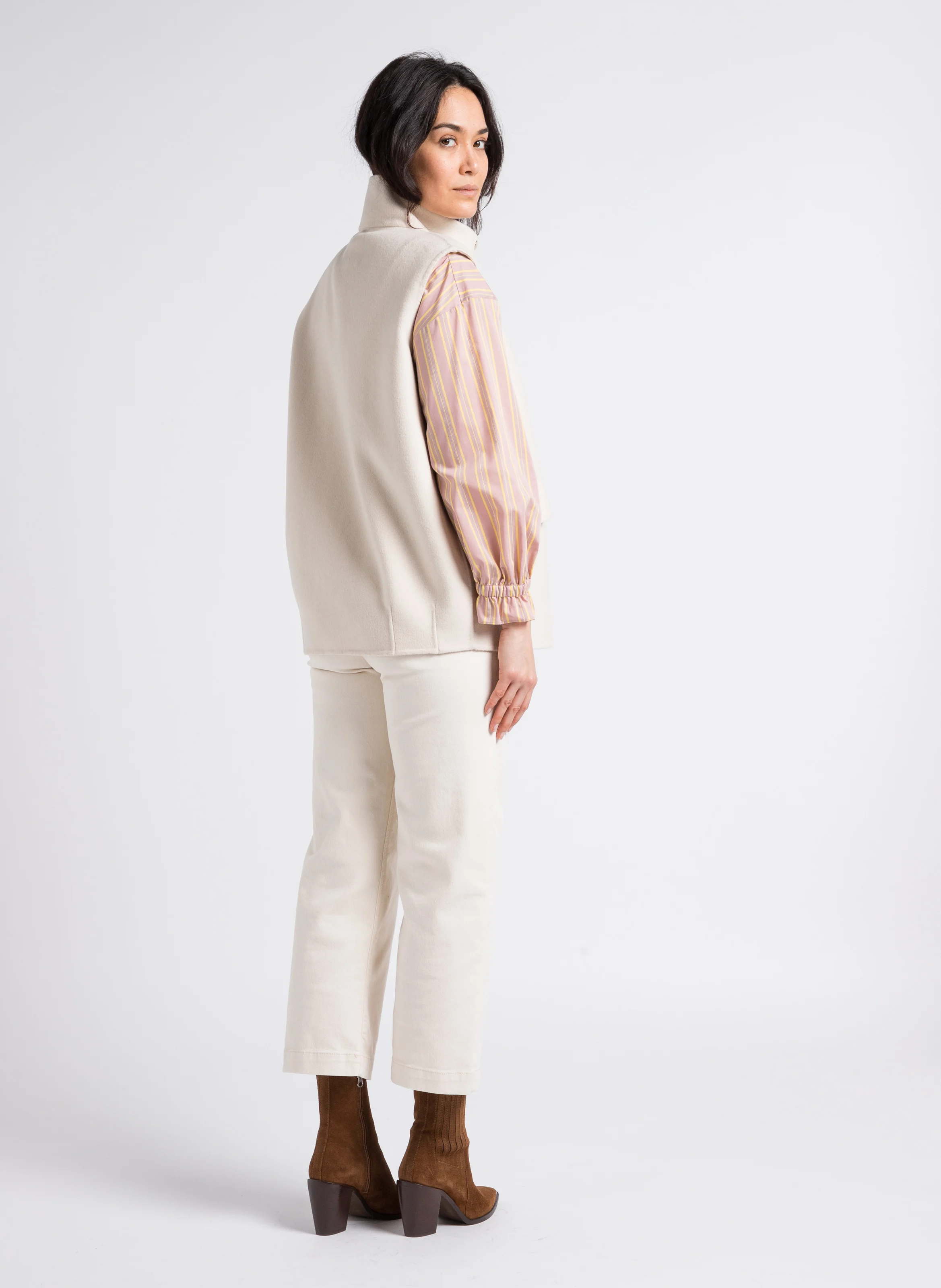 SELYNA - Jean droit taille haute en coton mélangé | Beige