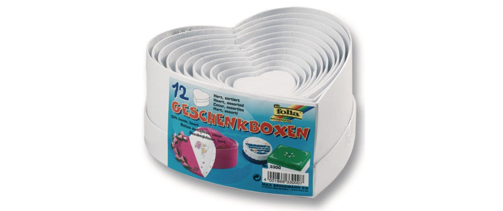 Papp-Schachtel 12-teilig Herzen, WeissPappschachtel-Set