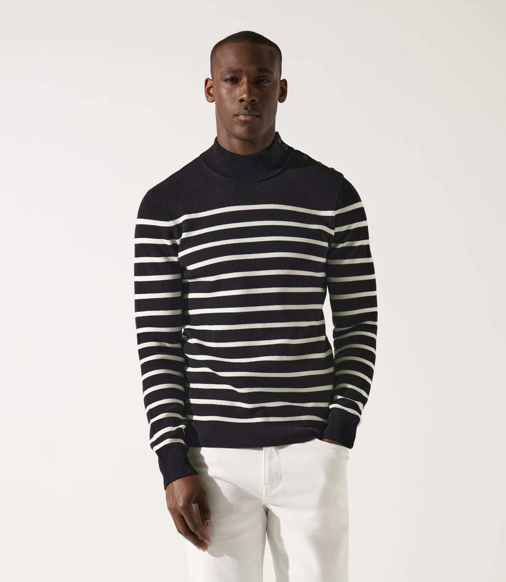 Pull col montant boutonné noir