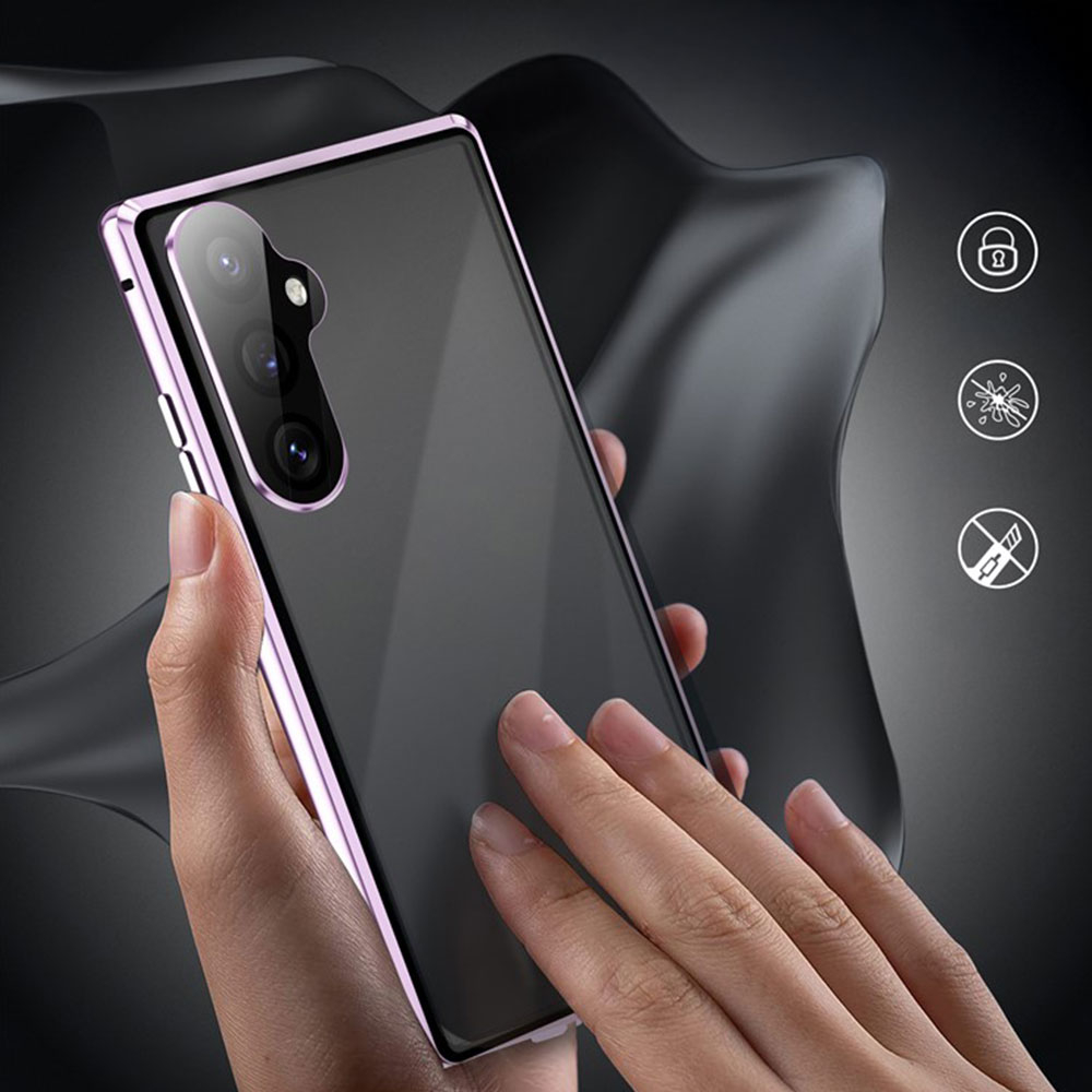Samsung Galaxy S24 FE Magnetische Alu Schutzhülle mit Panzer Glas Backcover   Display- / Kameraglasschutz (Verschlussmechanismus) - Schwarz