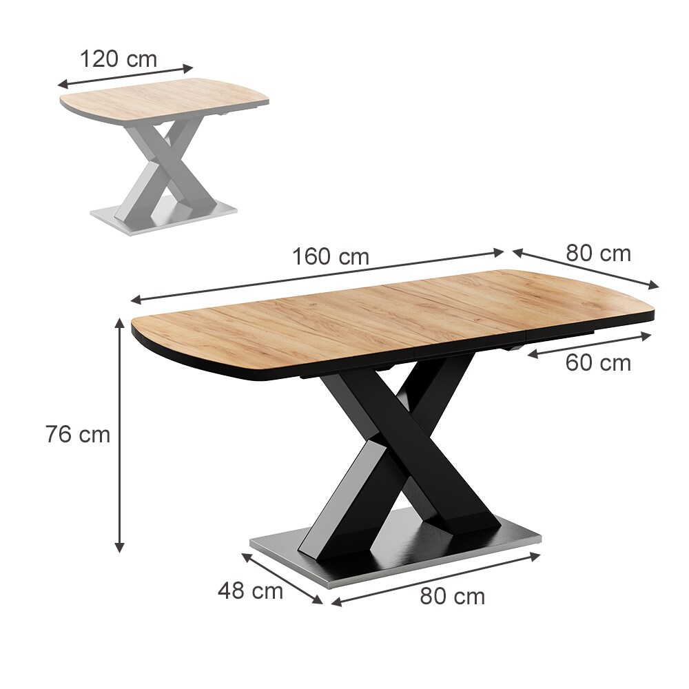 Vicco Esstisch Chinto Eiche Schwarz 120 x 80 cm