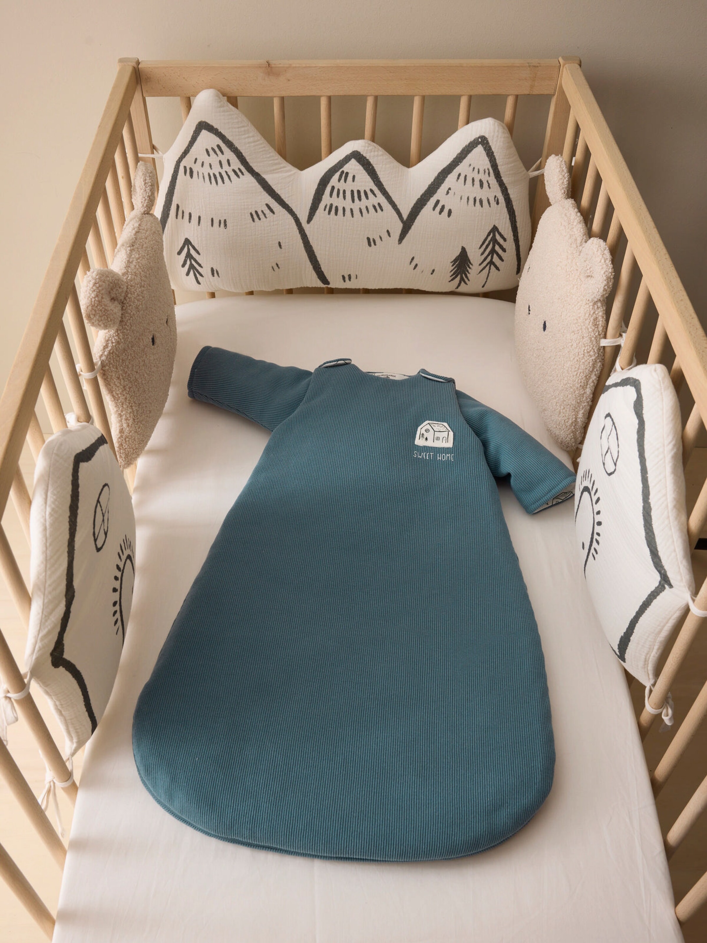 Vertbaudet Baby Bettumrandung/Laufgitterpolster HYGGE beige bedruckt
