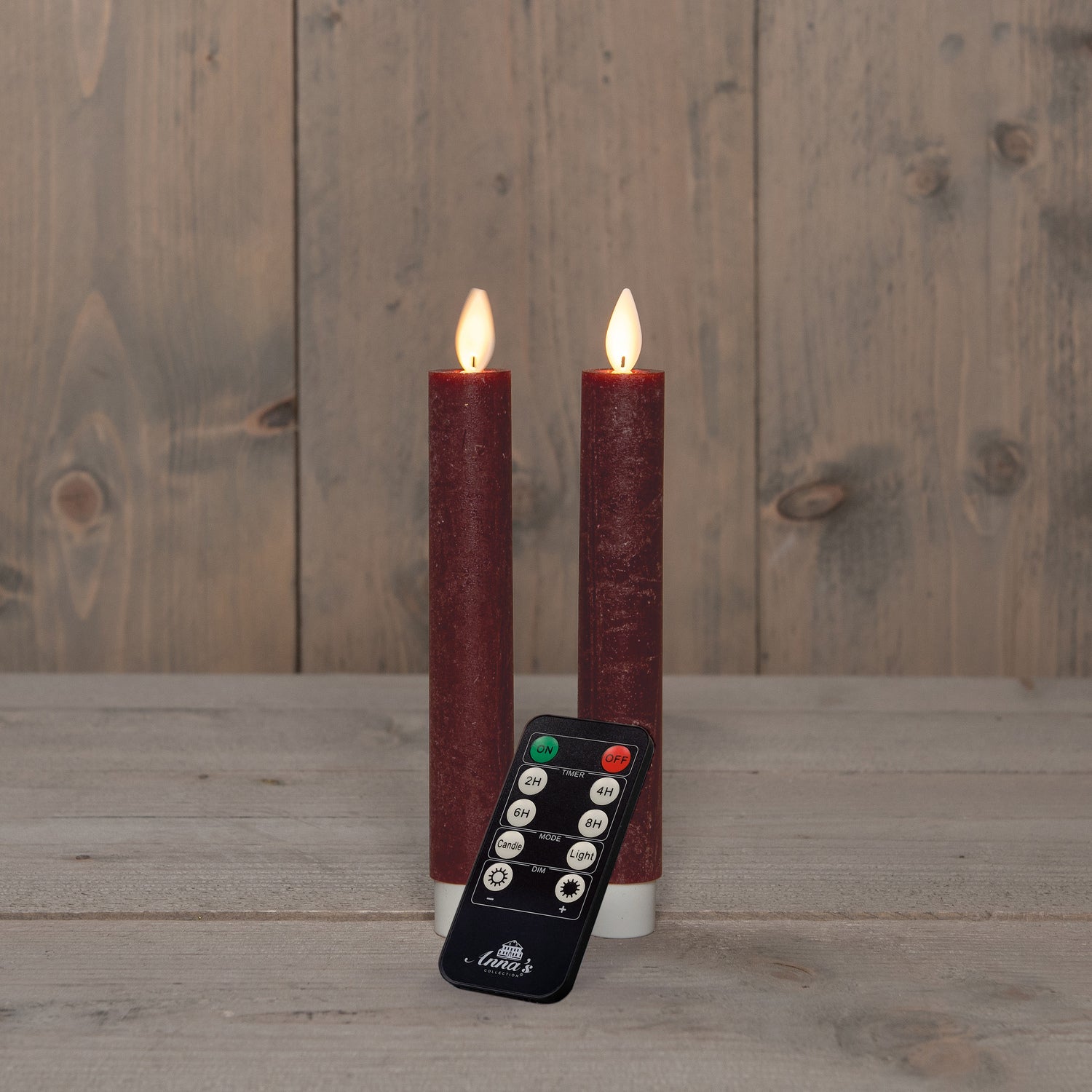 Anna's Collection LED dinerkaars Tara met timer bordeaux D 2,2 H 18 cm 2 stuks