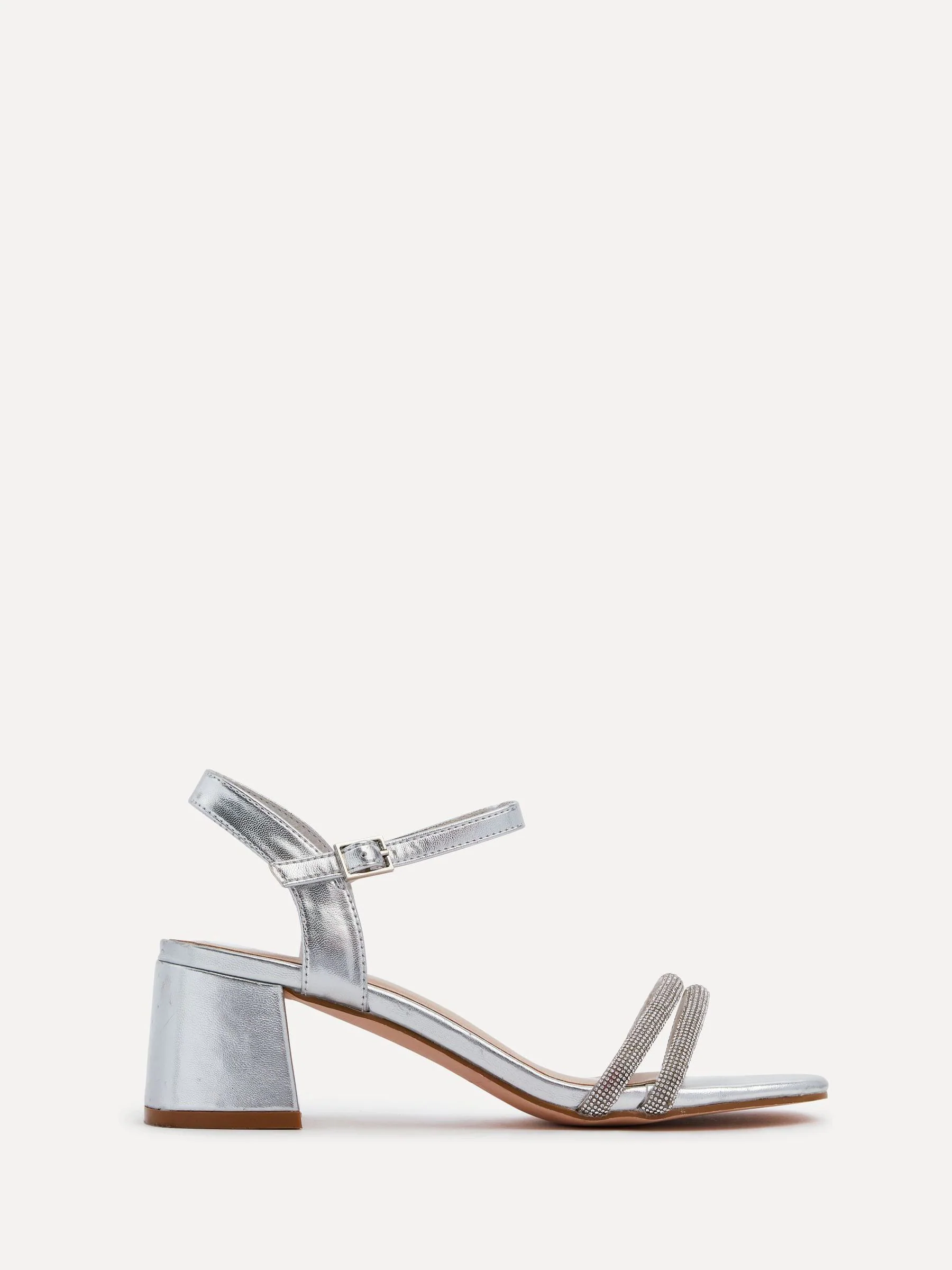 Zilver - Linzi Bunty sandals met blokhak en diamanté bandjes