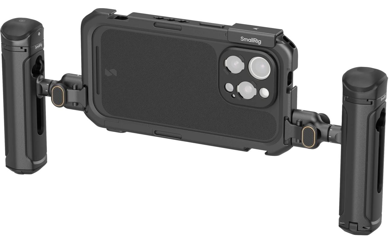 Mobile Dual Handheld Kit für iPhone 16 Pro MaxFür professionelle Videoaufnahmen, Live-Streaming und Filmaufnahmen auf Mobilgeräten