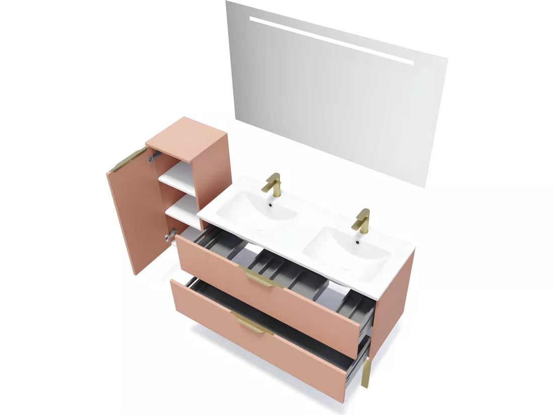 Meuble de salle de bain suspendu double vasque intégrée 120cm 2 tiroirs Abricot - Venice