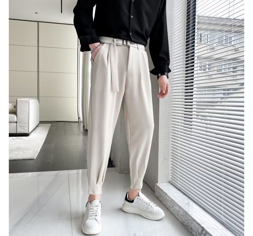 DuckleBeam - Mid Rise Plain Cropped Tapered Dress Pants