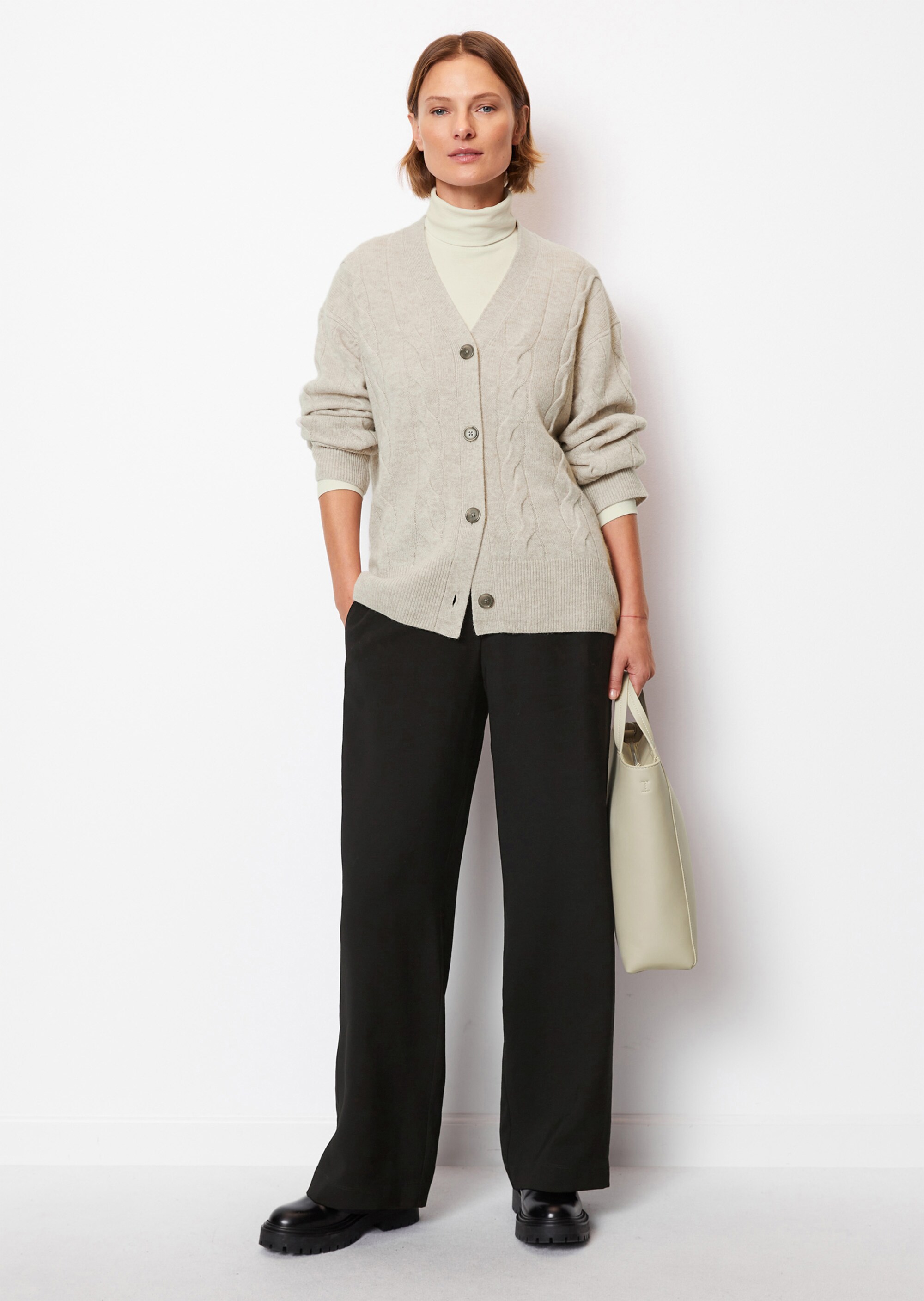Zopfmuster-Cardigan oversize aus Schurwolle-Kaschmirwolle-Mix
