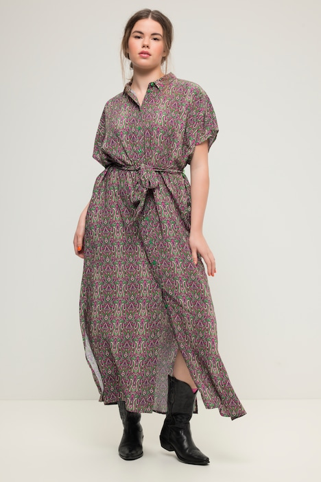 Maxikleid, oversized, Paisley-Print, Hemdkragen, Knopfleiste