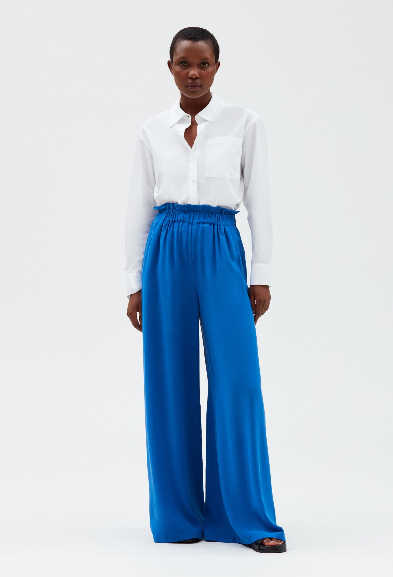 Pantalon soie bleu