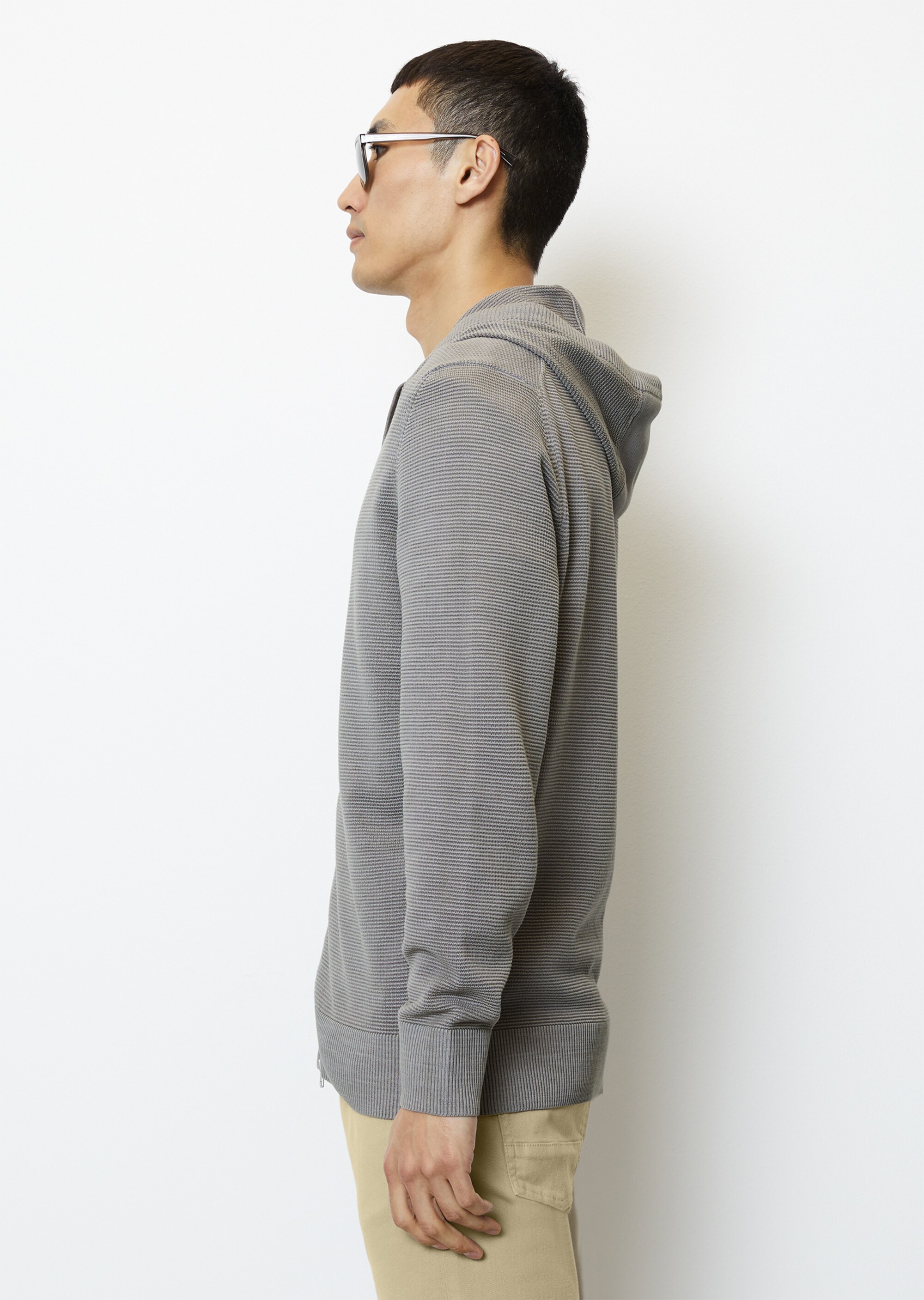 Kapuzen-Strickjacke regular mit quer gerippter Ottoman-Struktur