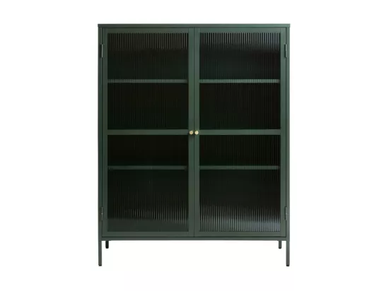 Bjorn - Vaisselier 2 portes en verre strié et métal H140cm - Vert foncé