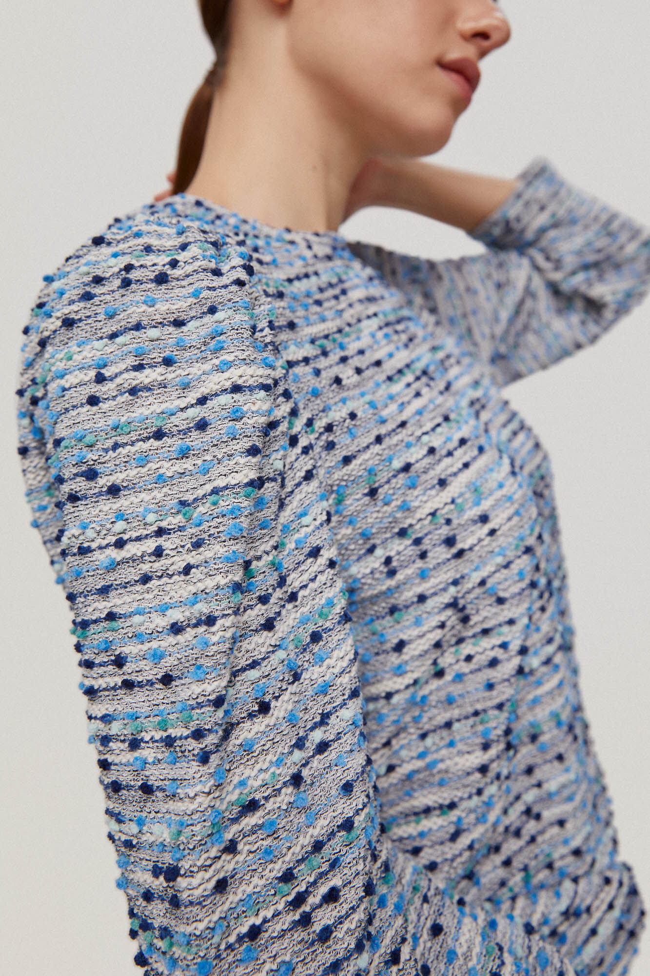 Blusa de moletom com mangas franzidas - Turquesa