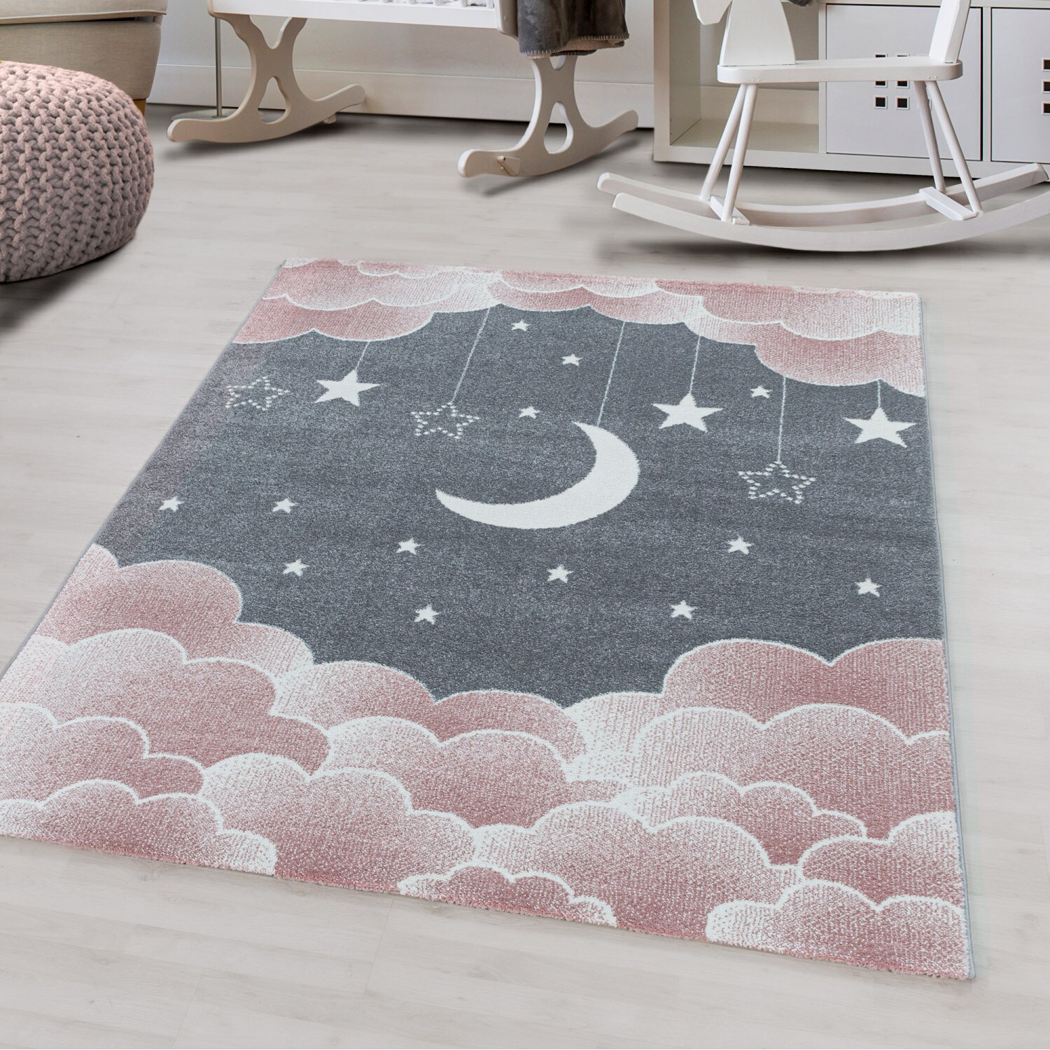 Kinderteppiche in versch. Größen rechteckig 11 mm Kurzflor Teppich Wolken Motiv