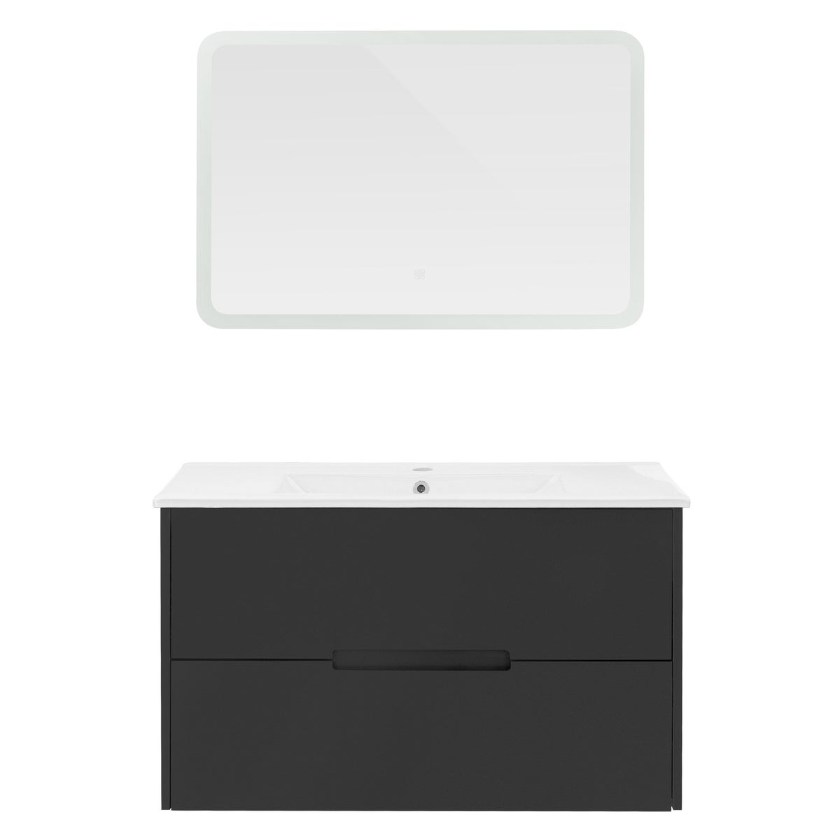 ML-Design 3-delige badkamermeubelset, grijs, LED-spiegel met aanraakschakelaar 90x60 cm, wastafelmeubel 89x45x52,5 cm, MDF, grijs, wastafel 91,5 cm, keramische wastafel, modern, badkamermeubel, veel opbergruimte