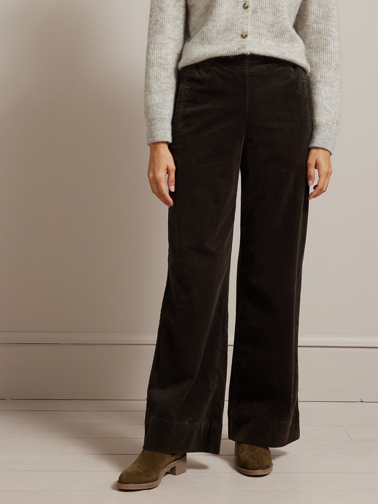 Pantalon large taille élastiquée velours femme Lucie