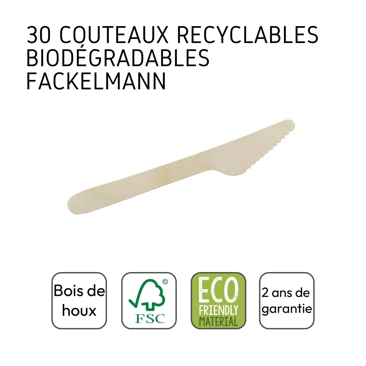Lot de 30 couteaux en bois jetables recyclables et compostables Move