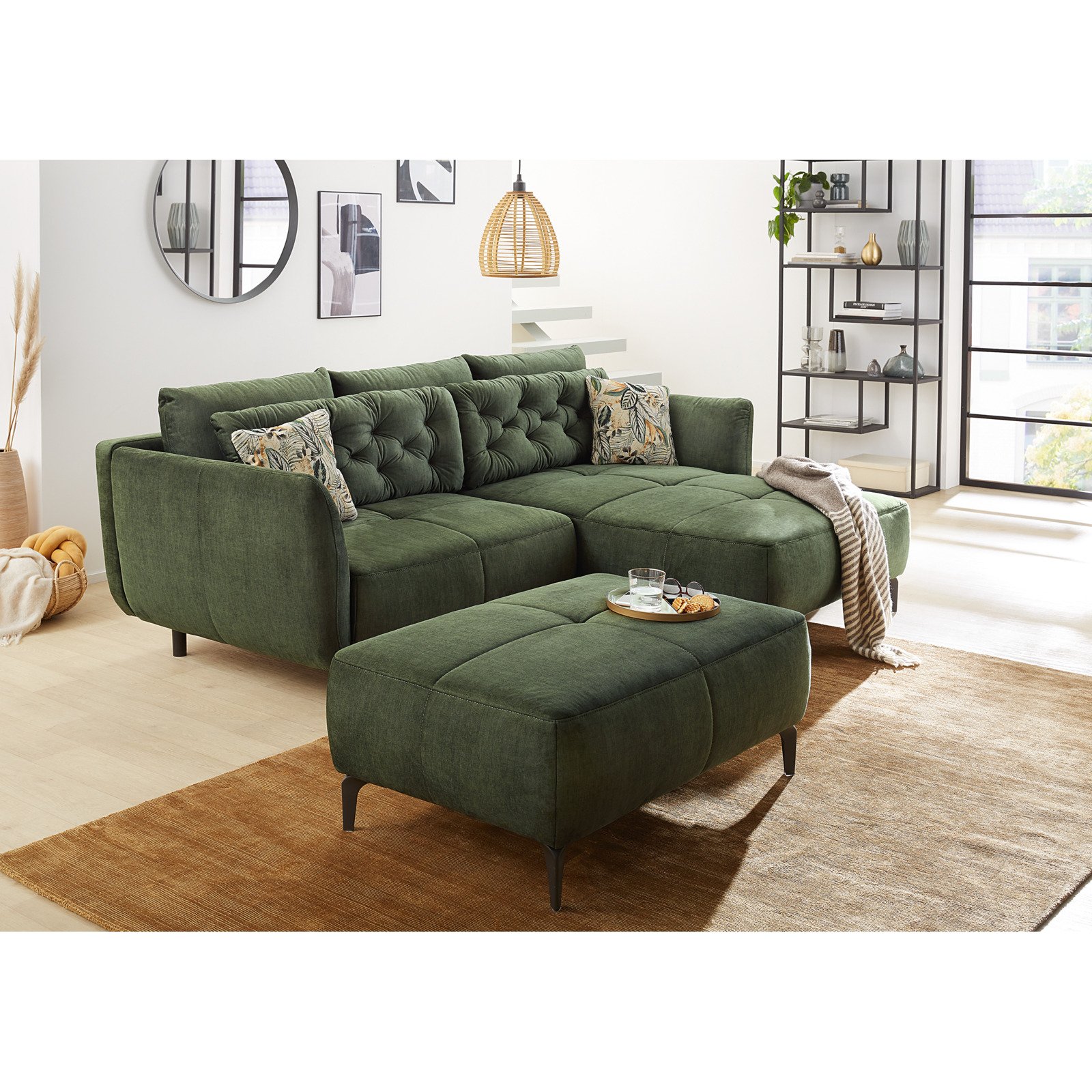 Hocker Oslo Stoff Velours-Optik grün