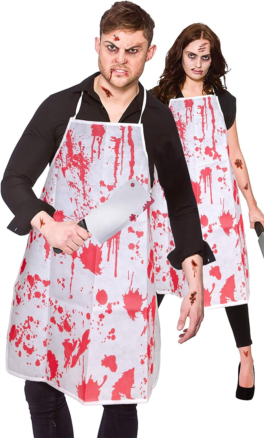 (3er Set) Fasnachts Erwachsenen Kostüm Blutige Schürze Horror Metzger Verkleidung für Motto Partys / Halloween - Weiss / Rot