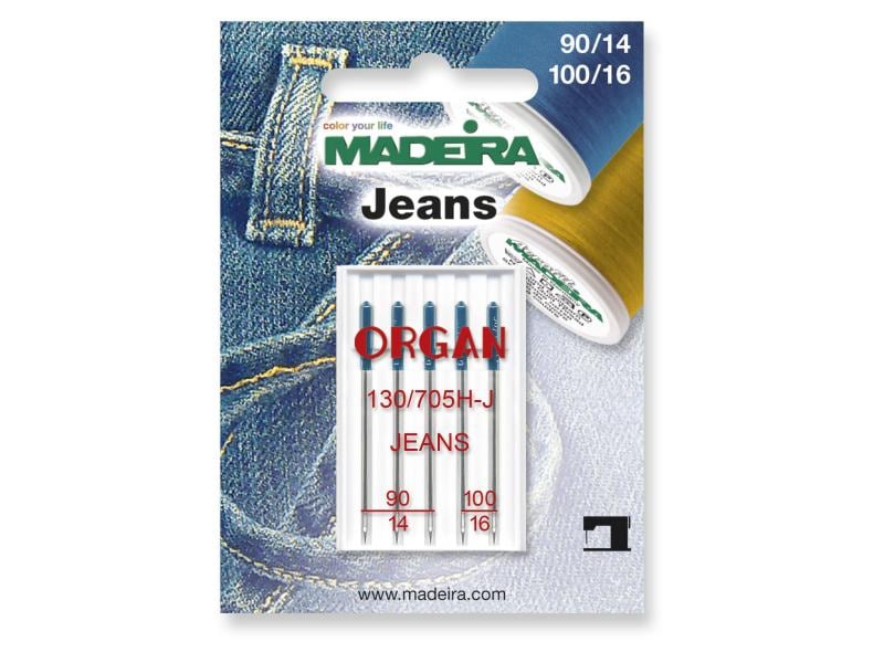 Madeira Maschinennadel für Jeans 90/14 100/16 5 Stück Sticknadeln mit 2 Stärken für Jeans