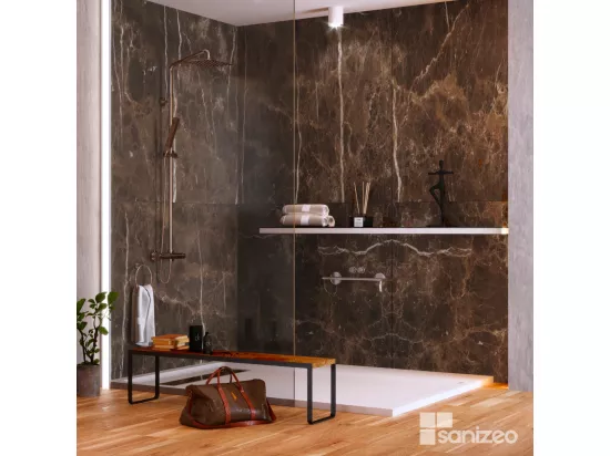 Lot de 2 Panneaux d'Habillage pour Douche et Baignoire, L120*l120*0.4 cm, effet marbre marron, Emperador by SANIZÉO