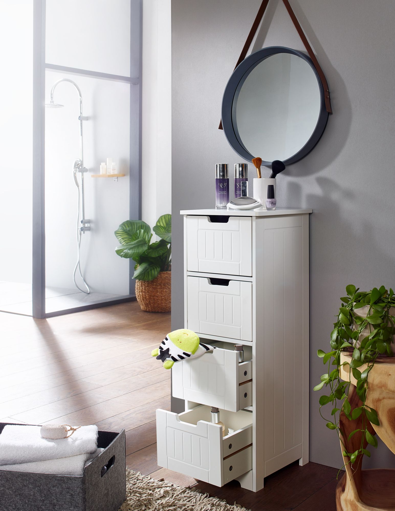KADIMA DESIGN Landhausstil Badkommode in Weiß, 4 Schubladen, zusätzliche Ablagefläche, 30x83x30 cm