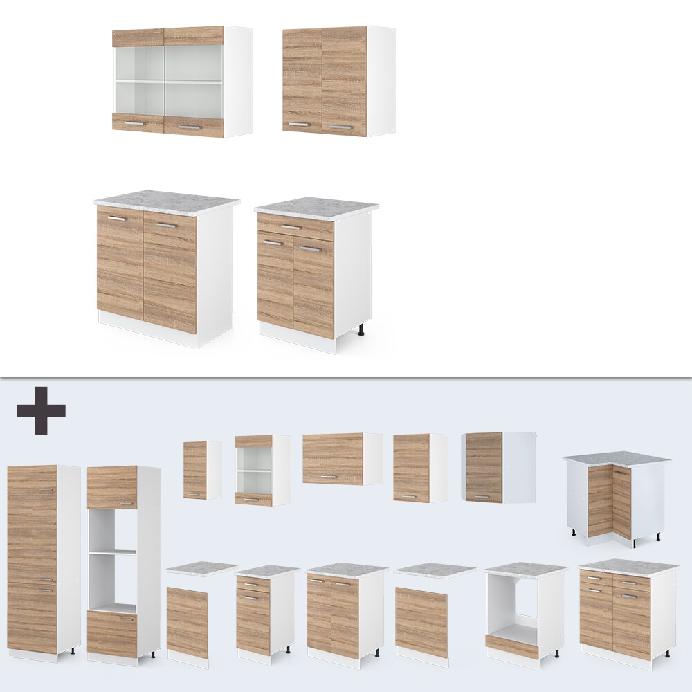 VICCO Küchenzeile SINGLE Einbauküche 140 cm Küche Sonoma Eiche R-LINE