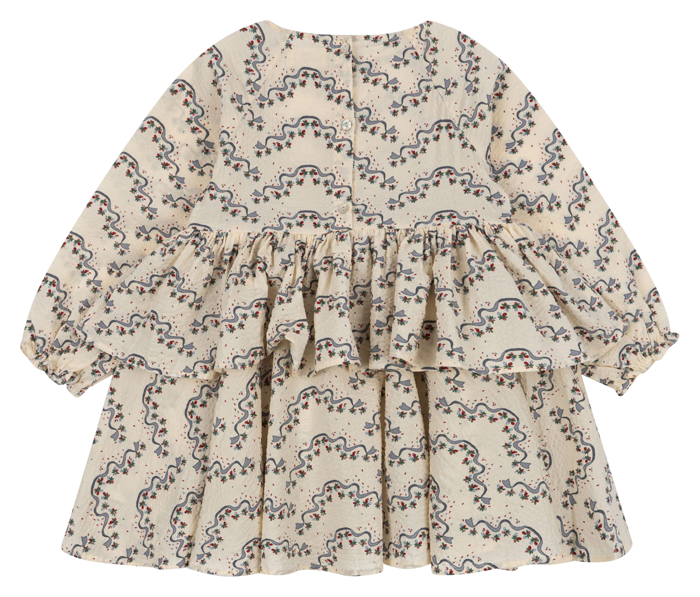 Robe courte col rond à volants en coton bio| Beige