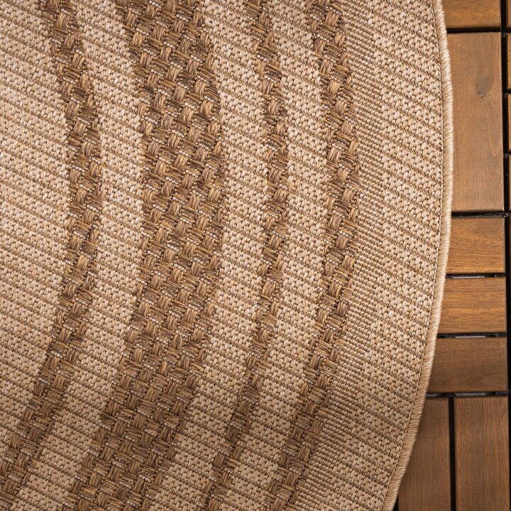 Rond jute buitenkleed - Mavi Border Creme/Bruin