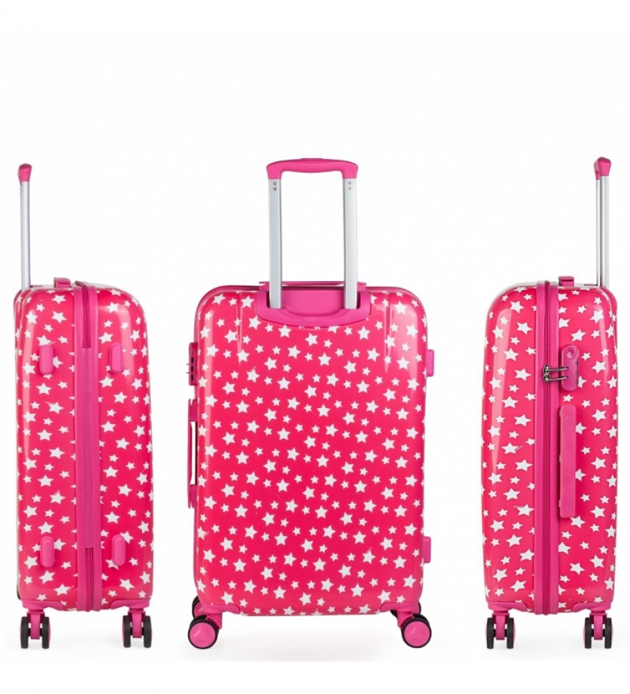 Mala de viagem infantil ITACA para meninas com estampa de estrelas fúcsia - 67 x 45 x 24 cm -