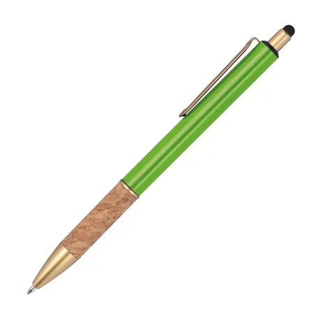 Macma Touchpen Metall-Kugelschreiber mit Korkgriffzone / Farbe: hellgrün
