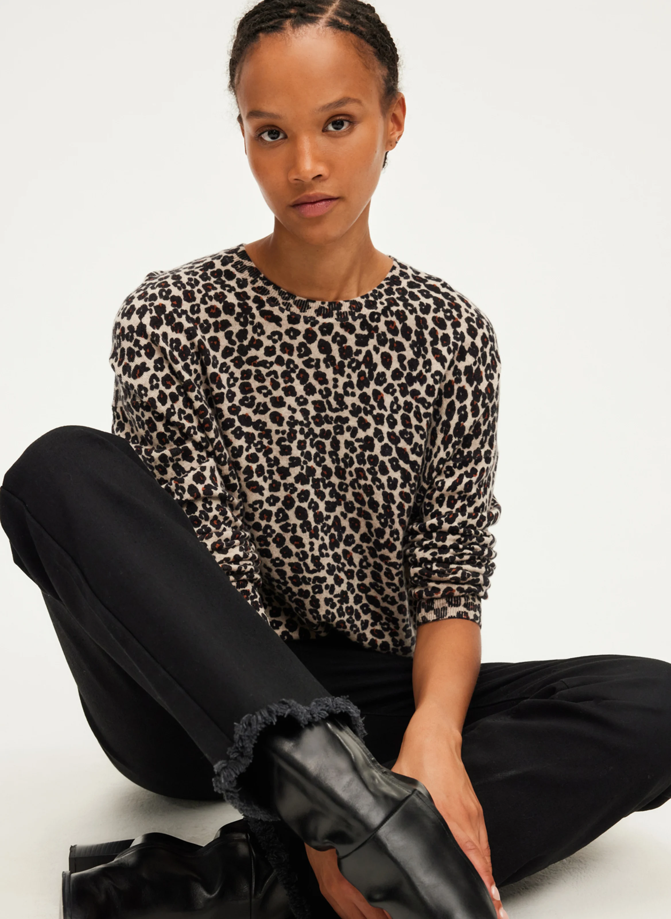 JACQUEMINE - Pull col rond léopard en laine| Beige