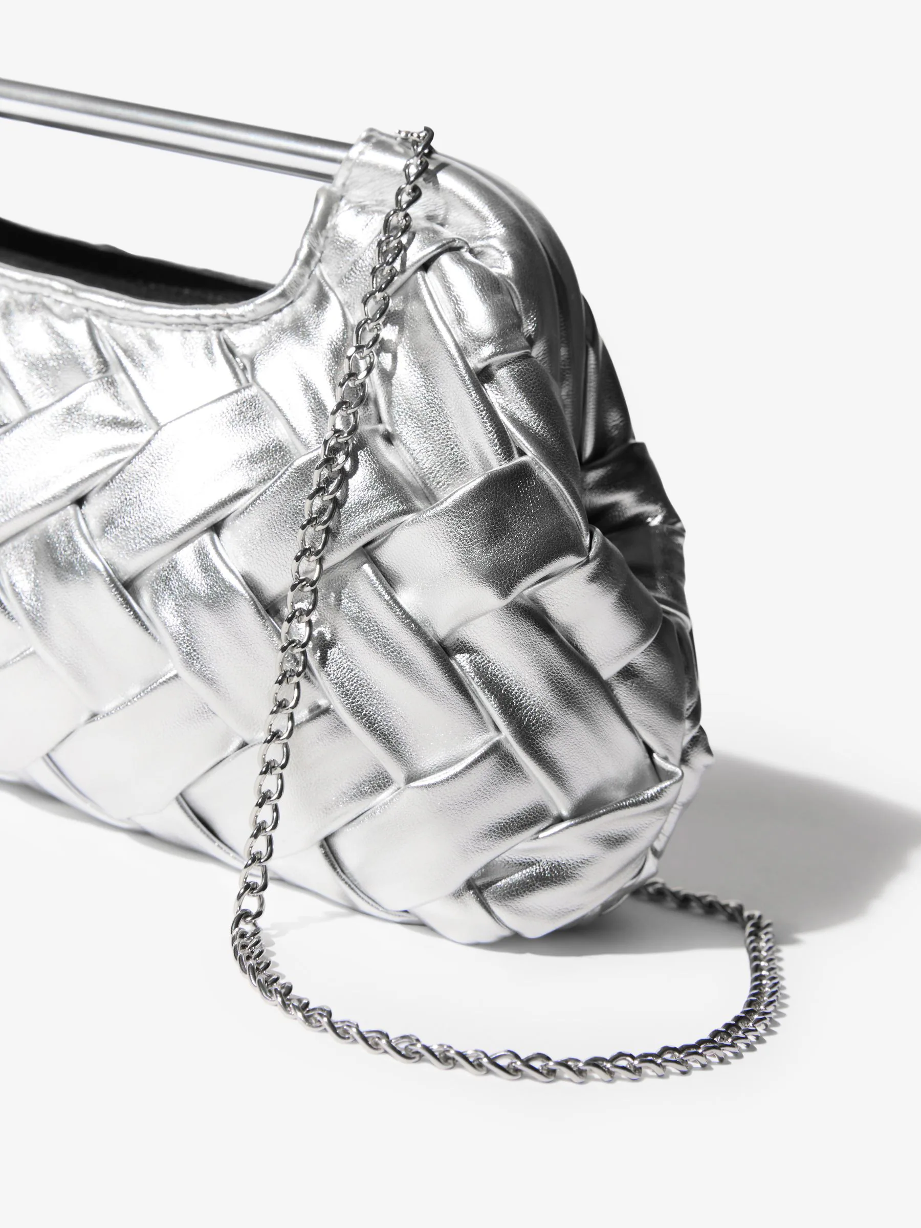 Zilver - Weave Grab Handle Clutch Bag