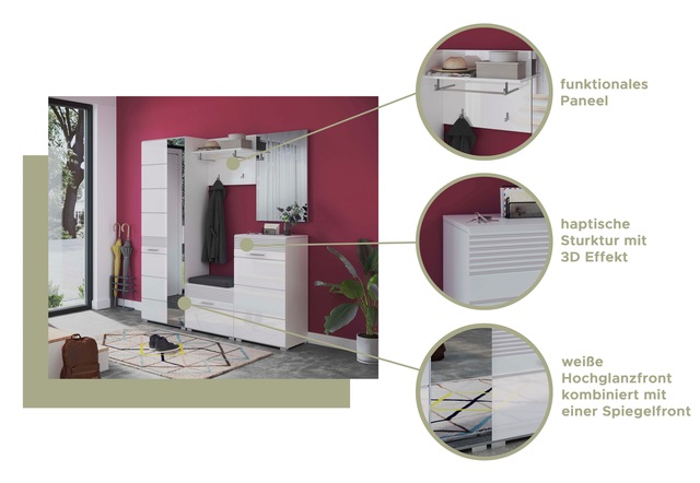 INOSIGN Garderoben-Set »Malmö, Breite 170cm, MDF Front mit Rillenfräsung, 5-teilig, best. aus:« 5 Stk. tlg.