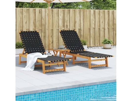 VIDAXL - Bain de soleil Chaises longues lot de 2 noir bois d'acacia solide et tissu