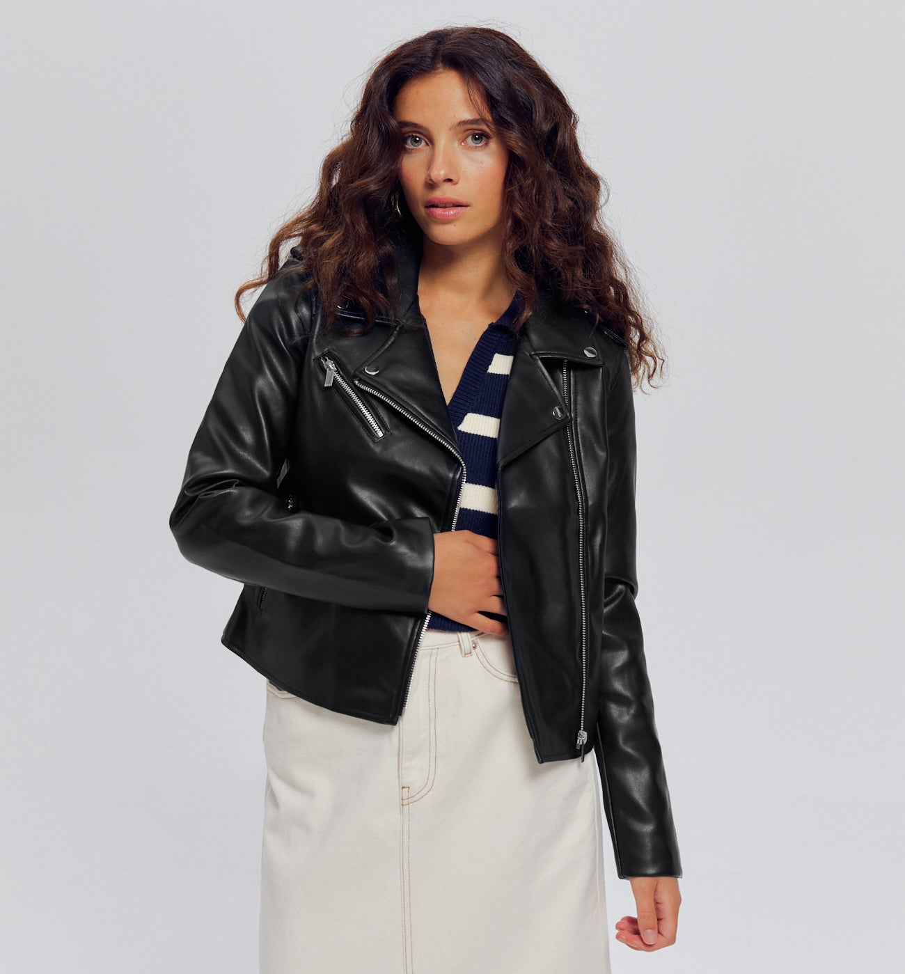 Blouson en simili cuir Femme - Noir