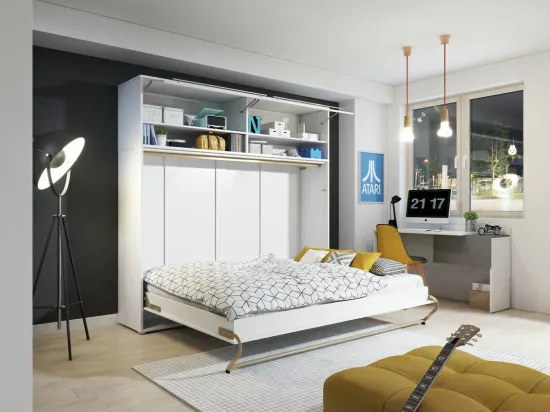Lit escamotable Concept Pro Lenart Levfere 165, Unique, Blanc, 120x200, Stratifié, 157cm