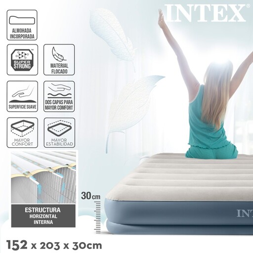 Colchón Hinchável Duplo Intex Dura-beam Descanso de Almofada Padrão Cintura Média