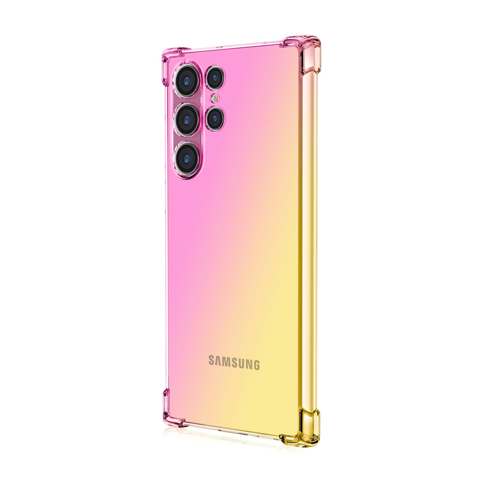 Samsung Galaxy S23 Ultra 5G Gummi Hülle Air Cushion Fallschutz mit Farbverlauf - Rosa / Gelb