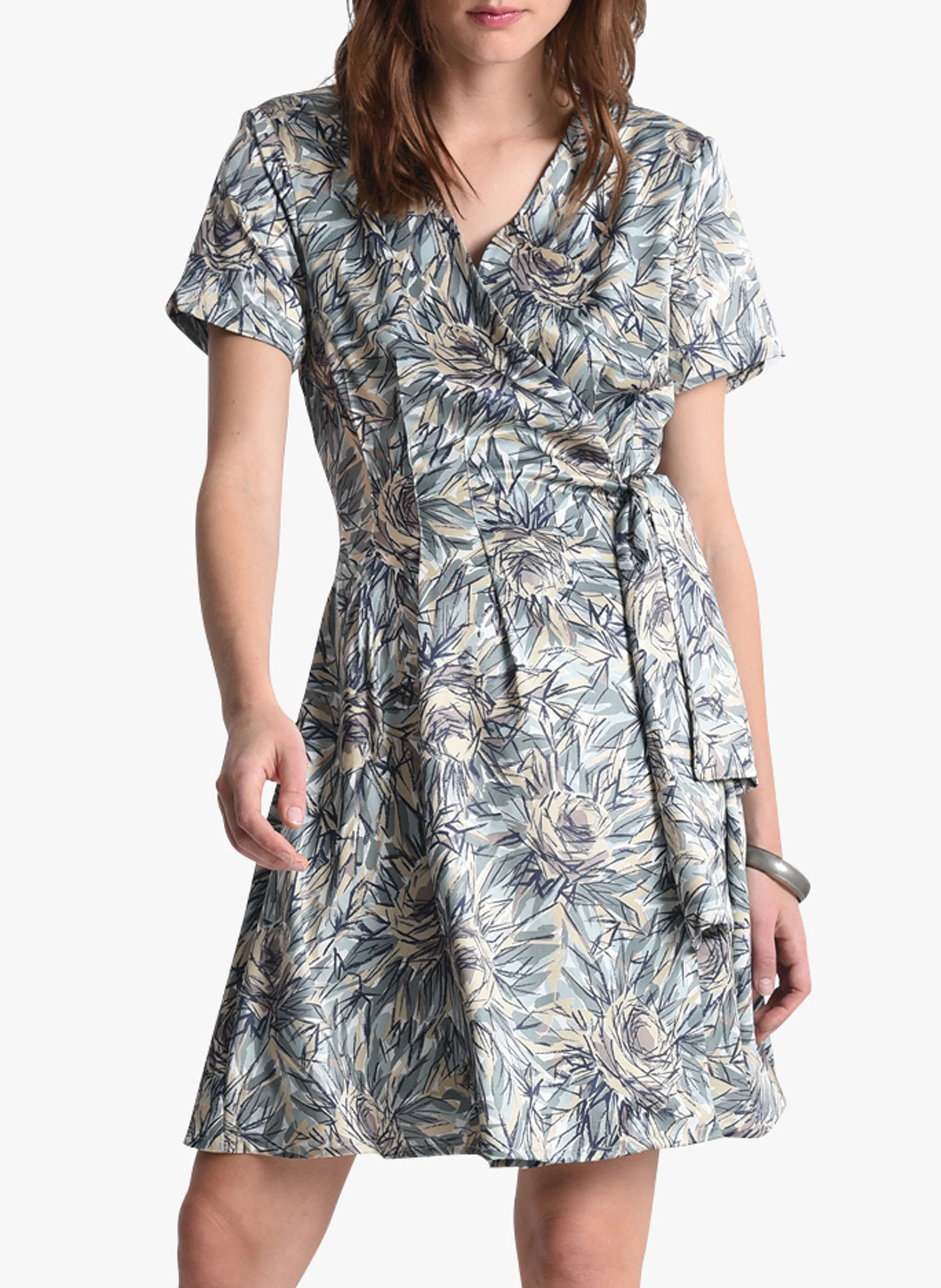 Robe courte portefeuille encolure V imprimée | Multicolore