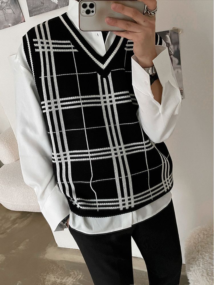 Omozando - V-hals geruit vest